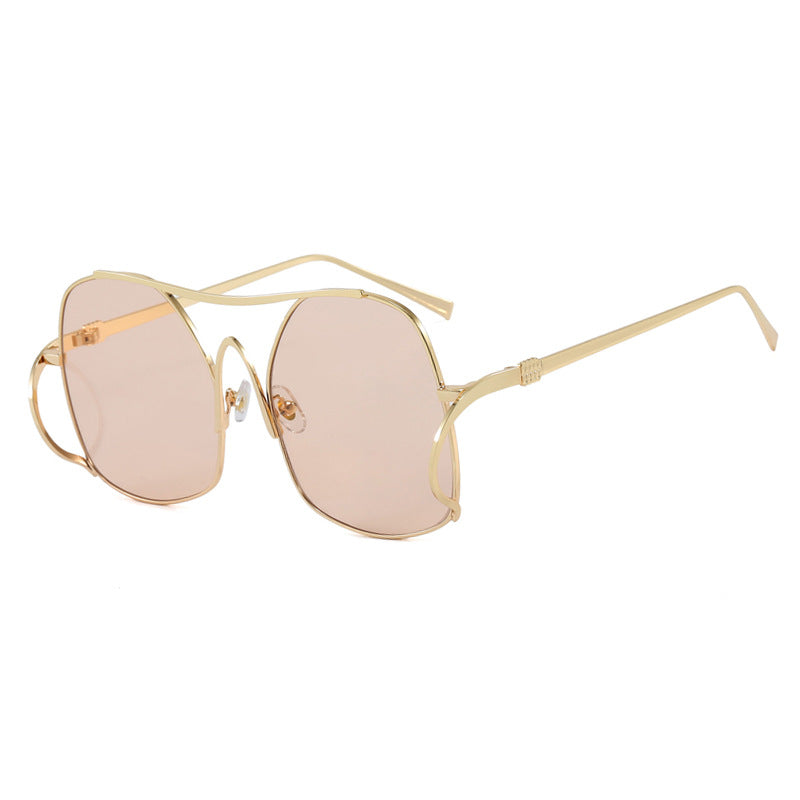 Women's geometric sunglasses with narrow metal frame and brown lenses Kalsten