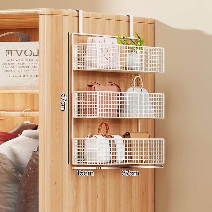 Over-the-Door Metal Grid Hanging Organizer with Four Stackable Baskets and Hooks