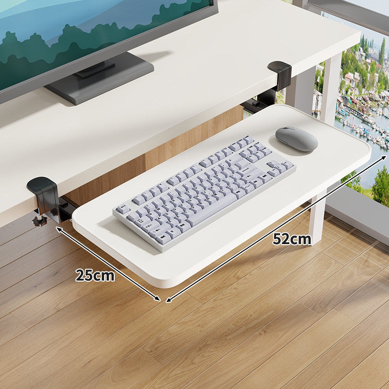 Under-Desk Slide-Out Keyboard Tray Clamp Mount with Ergonomic Wooden Platform