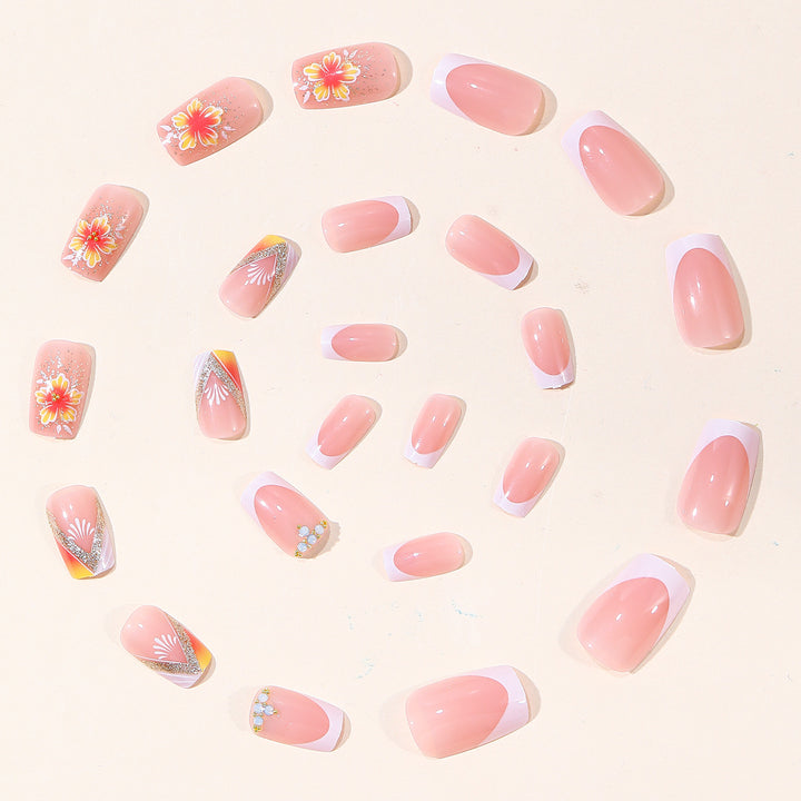 Elegant Floral French Tip Nail Art Kalsten