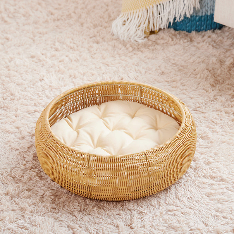 Cat bed with round rattan decoration Kalsten