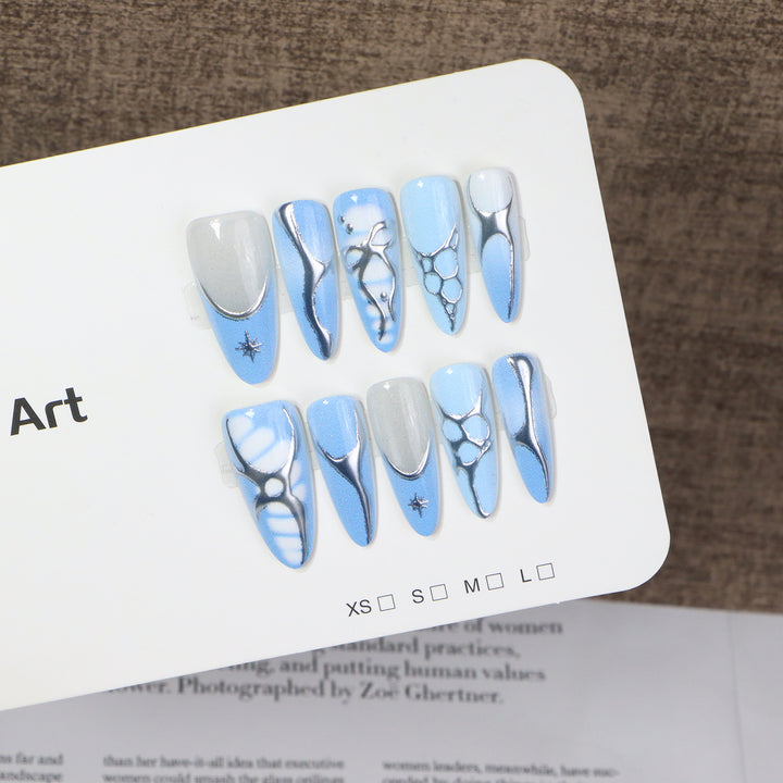 Artistic Press-On Nail Set with Metallic and Crystal Accents Kalsten