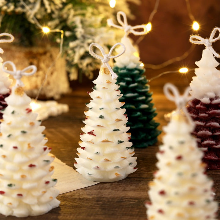 Hand-Poured Mini Christmas Tree Decorative Wax Candle with Hanging Loop and Multicolor Embellishments