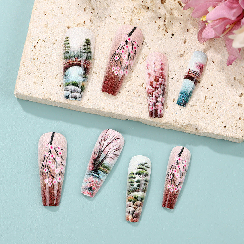 Creative artificial nails in Asian Cherry Blossom Design Kalsten
