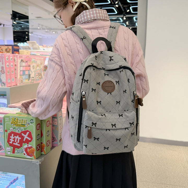 Bow-Embellished Corduroy Backpack Kalsten