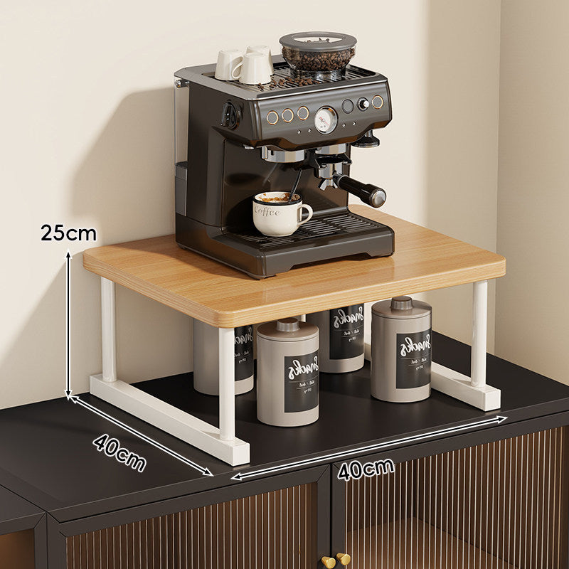 Two-Tier Countertop Coffee Station Shelf Riser with Walnut Top and Metal Frame