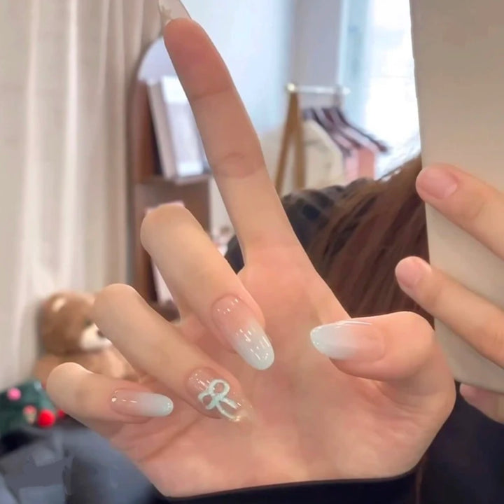Artistic Press-On Nail Set with Glitter and Floral Accents Kalsten