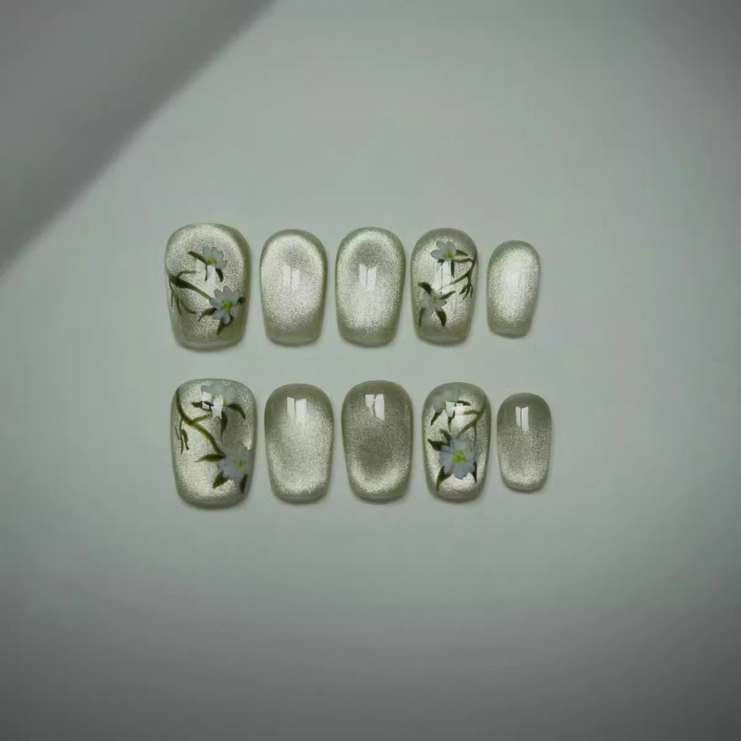 Artistic Floral Press-On Nails