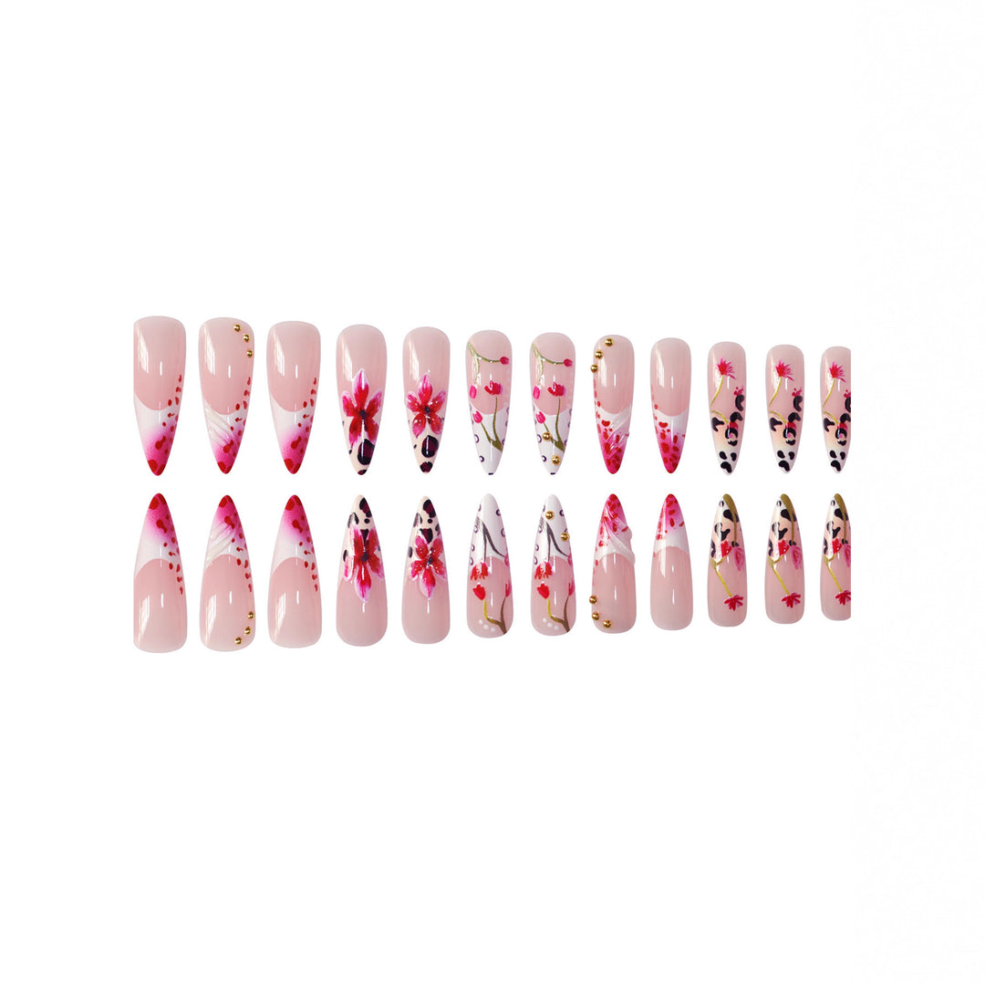 Floral Design Stiletto Press-On Nail Art Kalsten