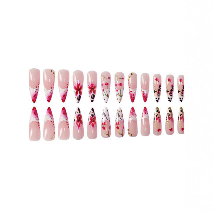Floral Design Stiletto Press-On Nail Art Kalsten