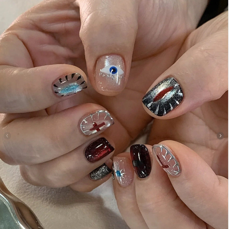 Artistic Press-On Nail Design Set with Unique Symbolic Accents Kalsten