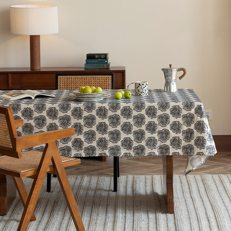 Rectangular cotton tablecloth with floral block print medallions Kalsten