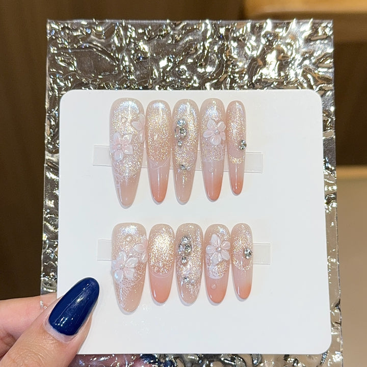 Artificial nails with floral design and glitter Kalsten