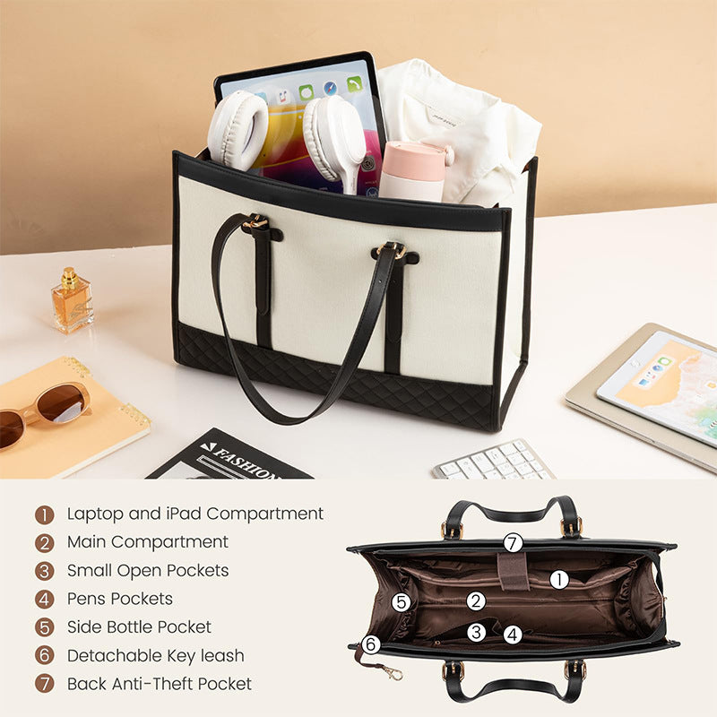 Stylish Quilted Tote Bag with Removable Cosmetic Compartment Kalsten