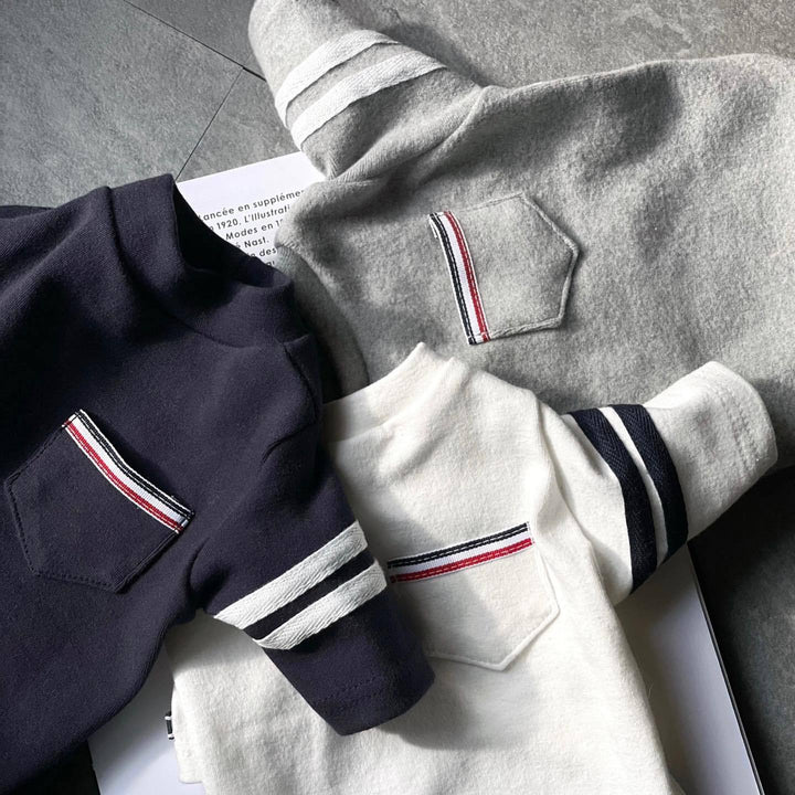Cotton Polo Tee with Chest Pocket & Striped Sleeve