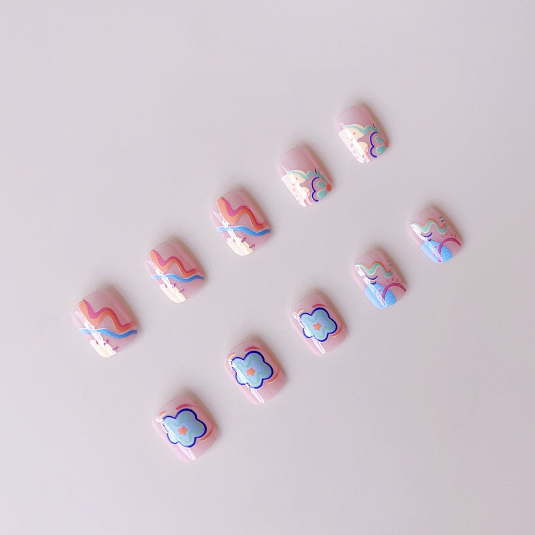 Nail art set with colorful neon-inspired design Kalsten