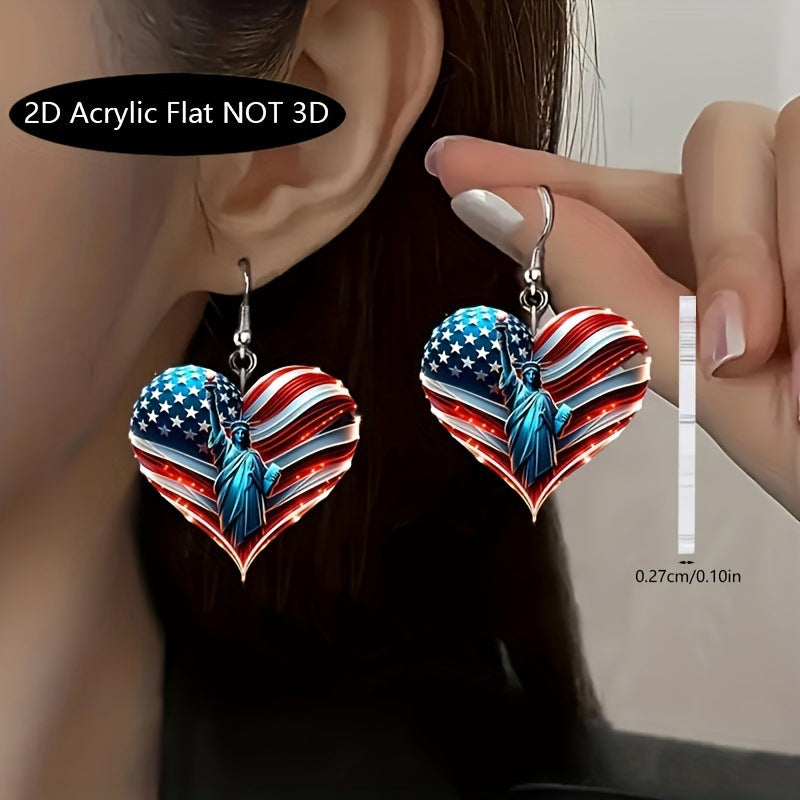 Women's nan Acrylic Flat Patriotic Bull Head Round Dangle Earrings with Fishhook Alloy Findings Kalsten