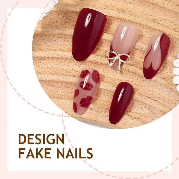 Acrylic nail set with elegant lip motifs and bow decorations Kalsten