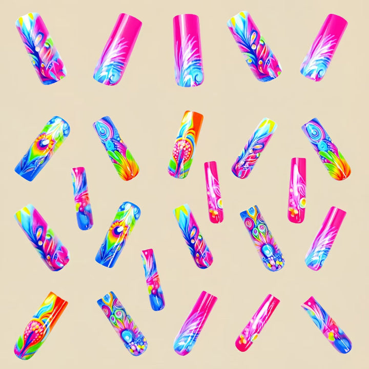 Artificial Nails In Creative and Colorful Flower Pattern Kalsten