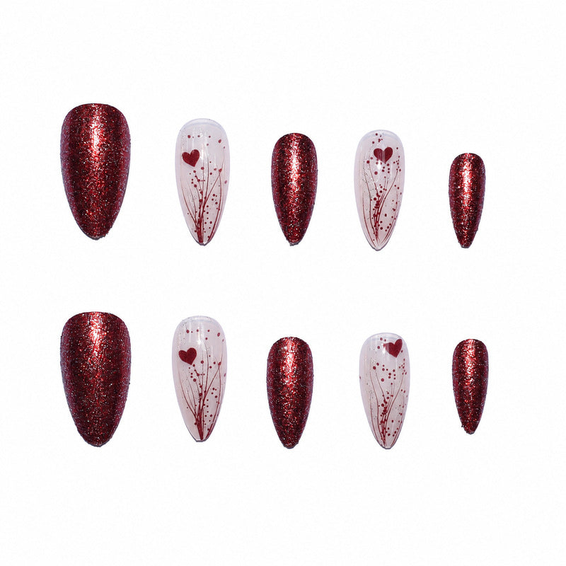 Luxury artificial nails with glitter and heart design Kalsten