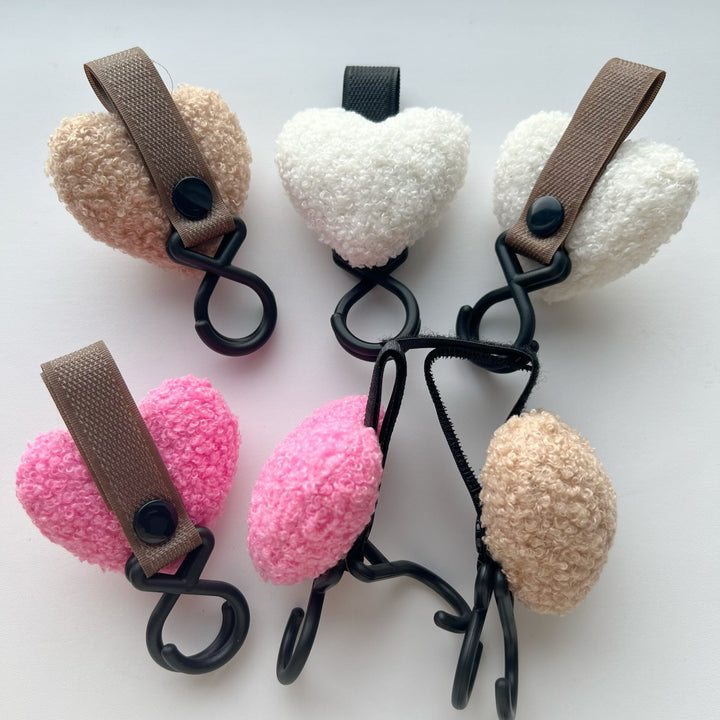 Plush Heart Bag Charm Keyring with Fabric Loop and Rubber O-Ring