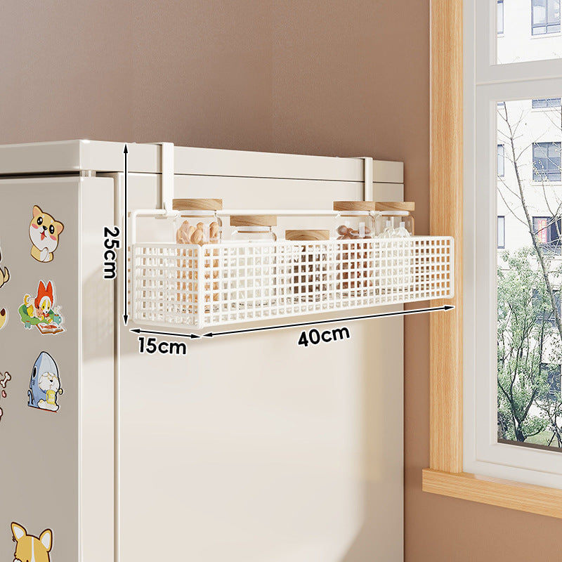 Over-Refrigerator Vertical Hanging Mesh Storage Rack with Deep Baskets and Hook Rail