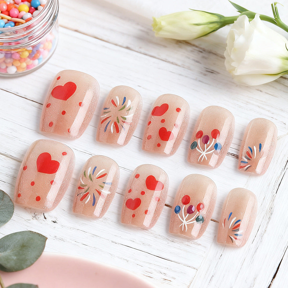 Creative Heart-Themed Press-On Nail Art Kalsten
