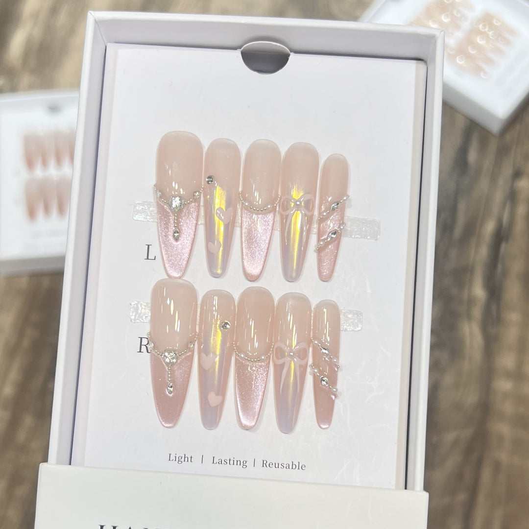 Premium Decorative Press-On Nail Set with Elegant Gemstone Accents Kalsten