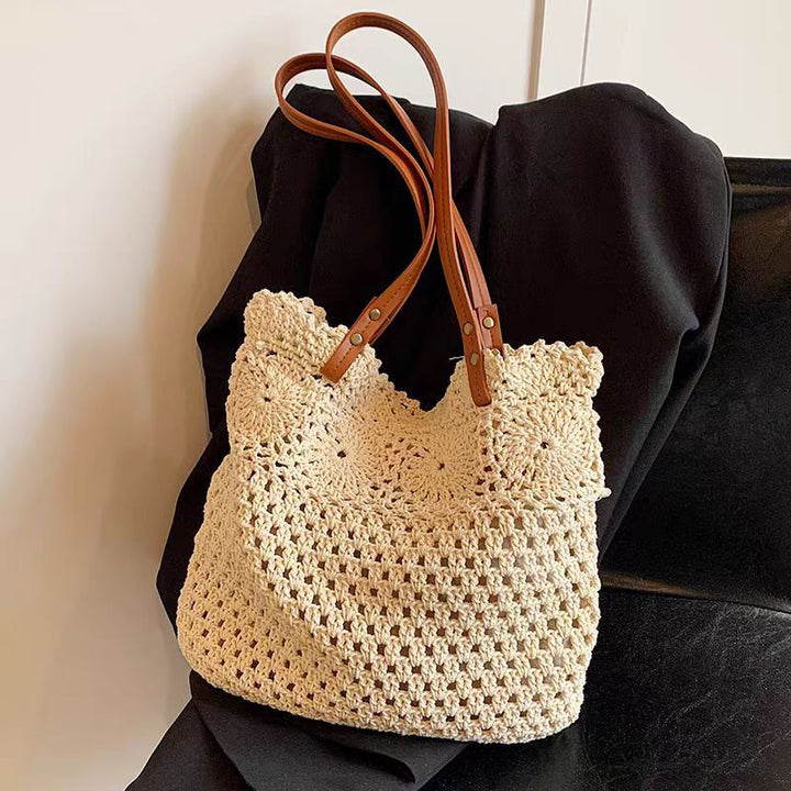 Macrame shopping bag with leather handles Kalsten