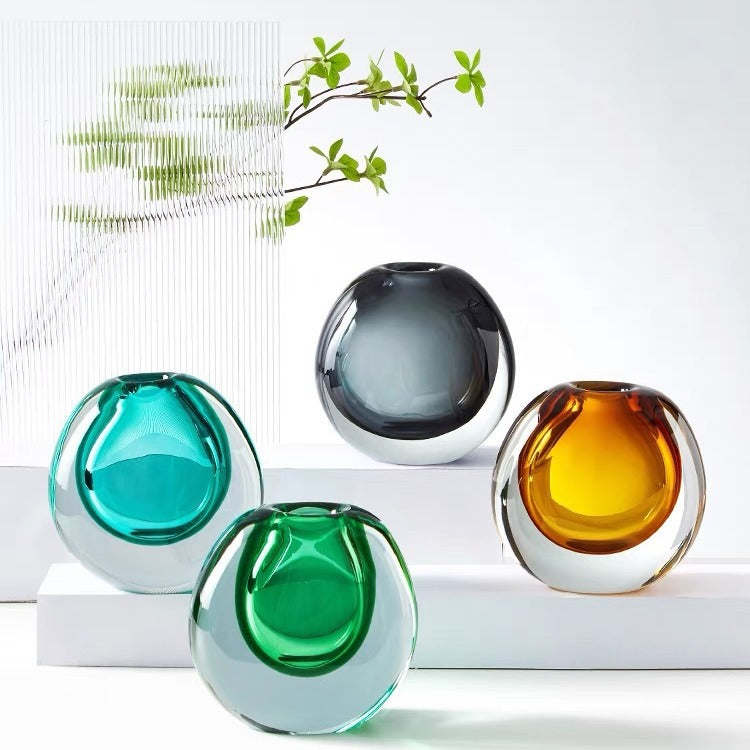 Handcrafted Solid Glass Orb Bud Vase with Sculptural Hollow Core Kalsten