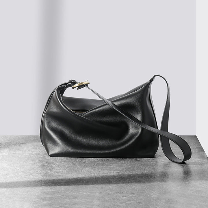 Minimalist Curved Leather Shoulder Bag with Adjustable Strap