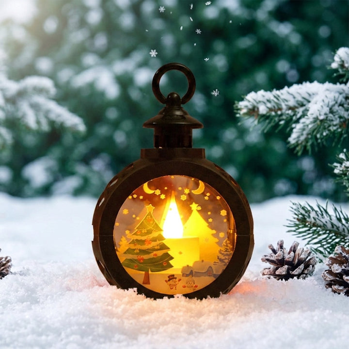 Christmas lantern with LED flame and festive design