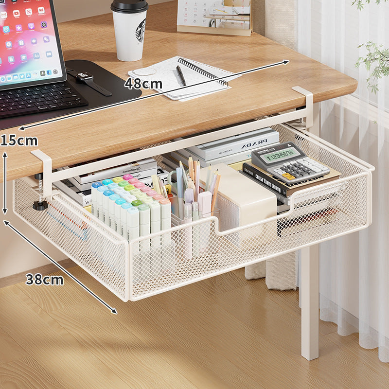 Clamp-On Under-Desk Slide-Out Metal Mesh Storage Drawer Organizer