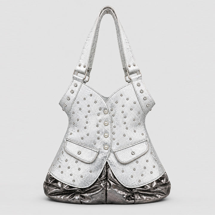 Studded Crocodile-Effect Leather Handbag