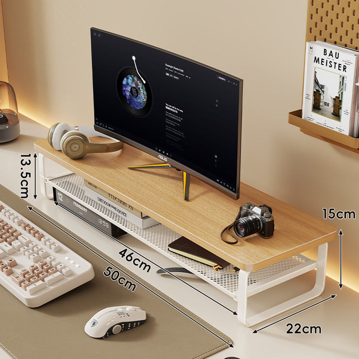 Slim Floating Desktop Monitor Riser with Ventilated Under-Shelf and Rounded Metal Frame