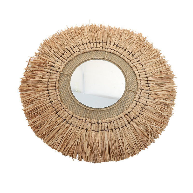 Decorative wall mirror with natural rattan frame Kalsten