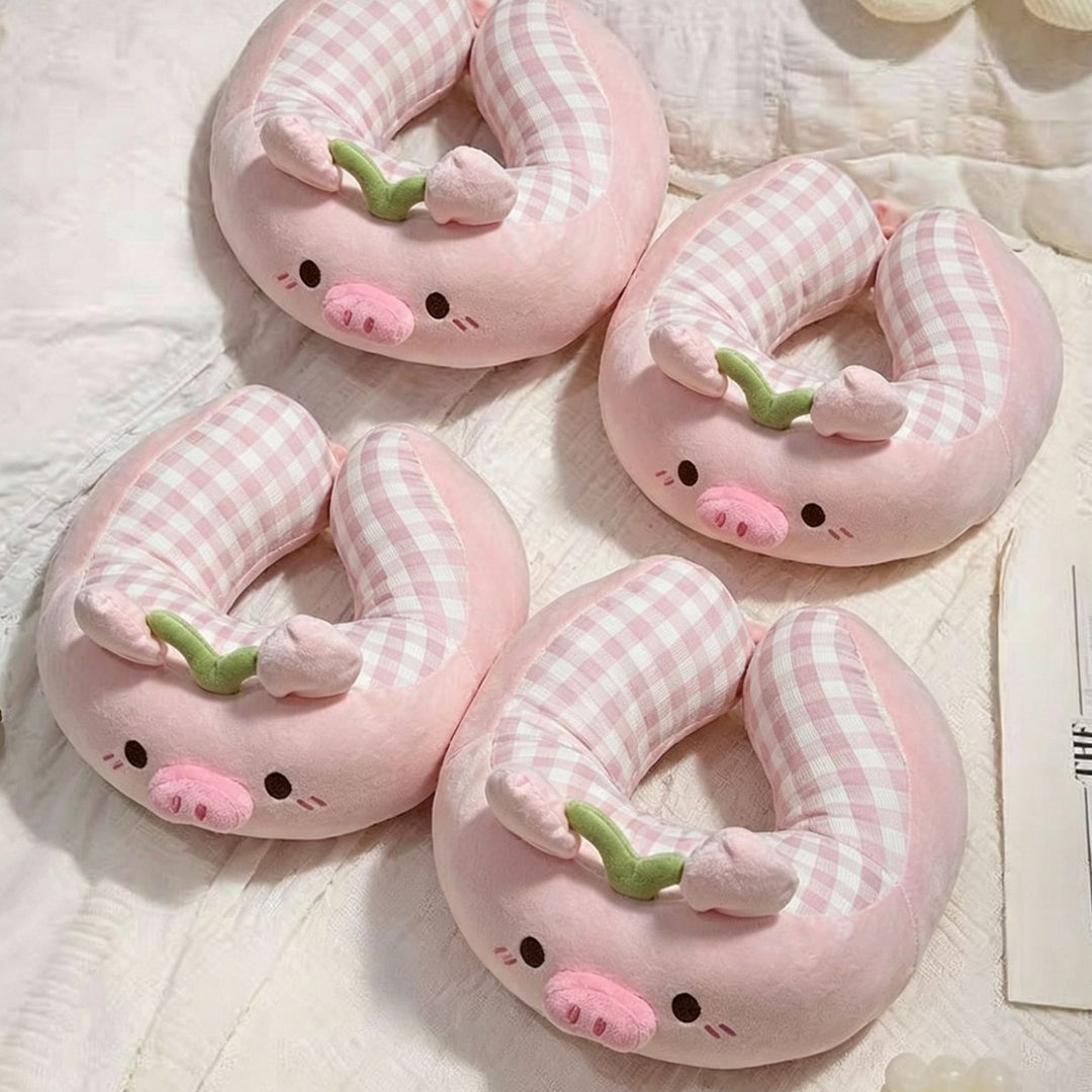 Plush slippers with memory sole and checkered lining in cute pig design