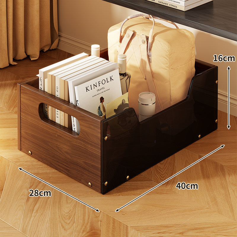 Under-Desk Rolling Storage Drawer with Wood Front and Metal Mesh Sides