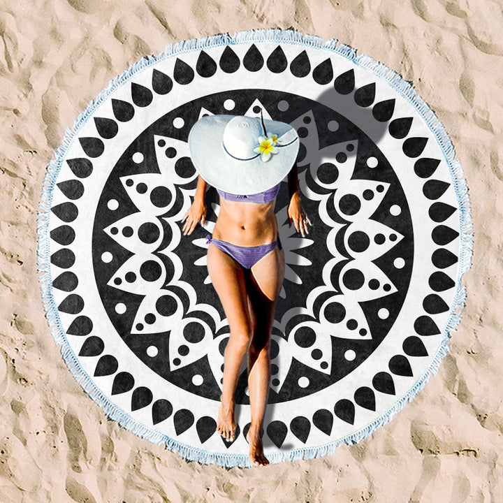 Round beach towel with colorful tropical motif Kalsten