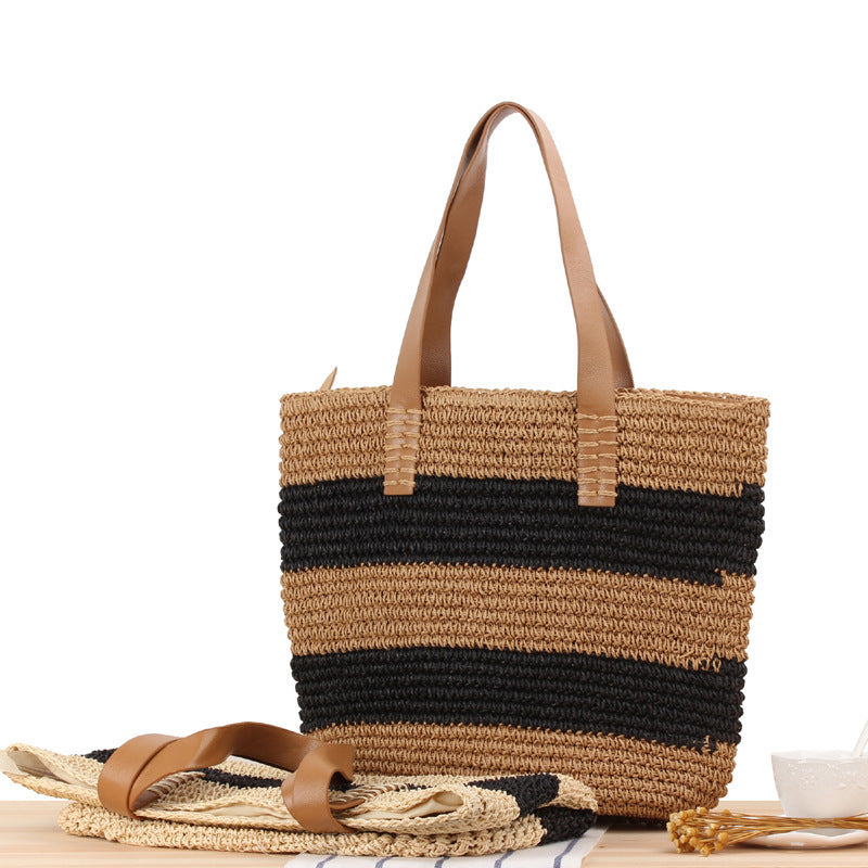 Braided shopping bag with elegant leather handles Kalsten