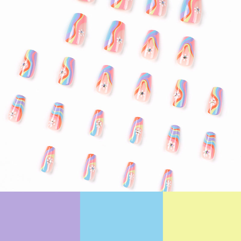 Artful Nail Extensions with Colorful Gradient and Delicate Flower Pattern Kalsten