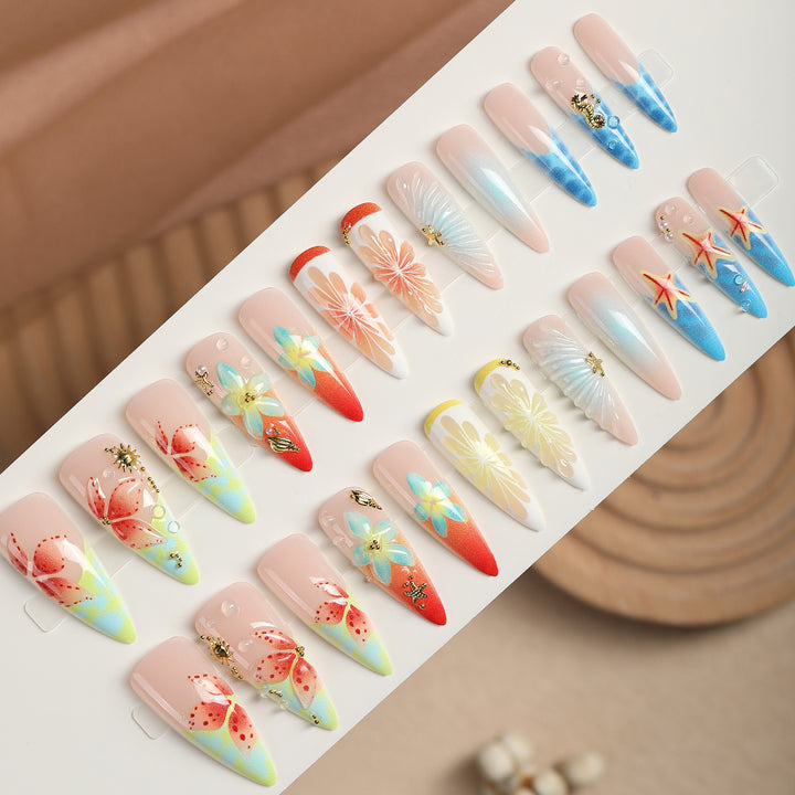 Artificial nail set with floral and maritime accents Kalsten