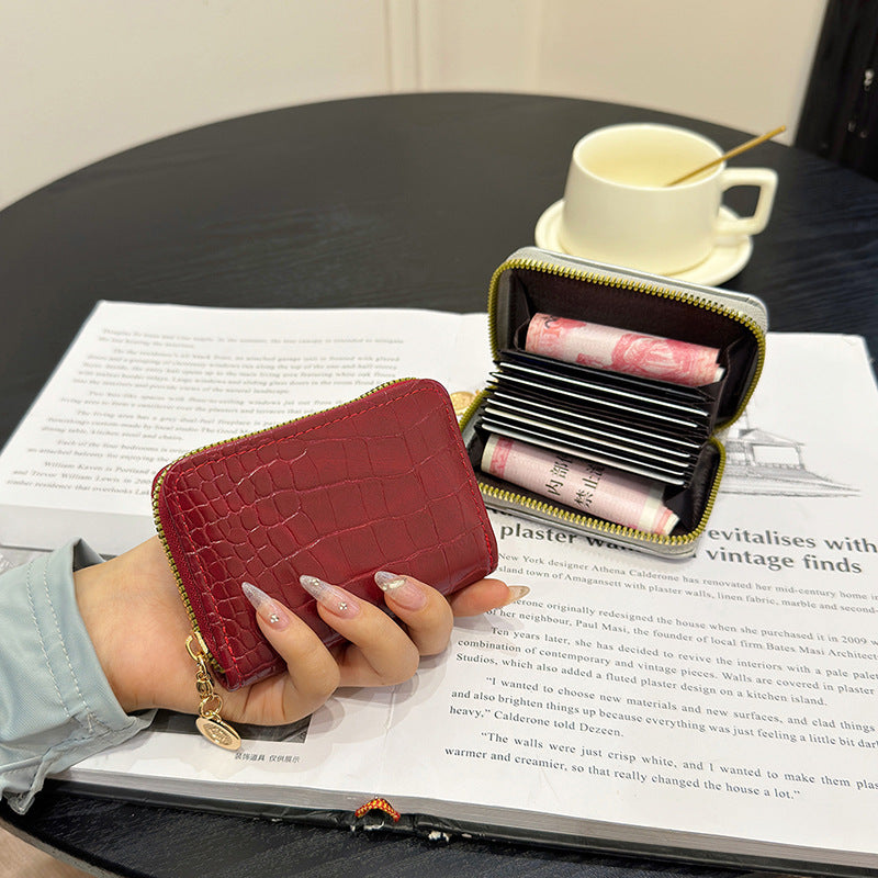 Compact Crocodile-Textured Zipper Wallet