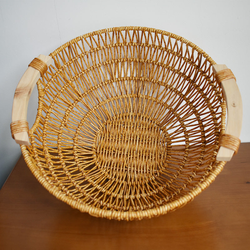 Handcrafted Woven Storage Basket with Wooden Handles Kalsten