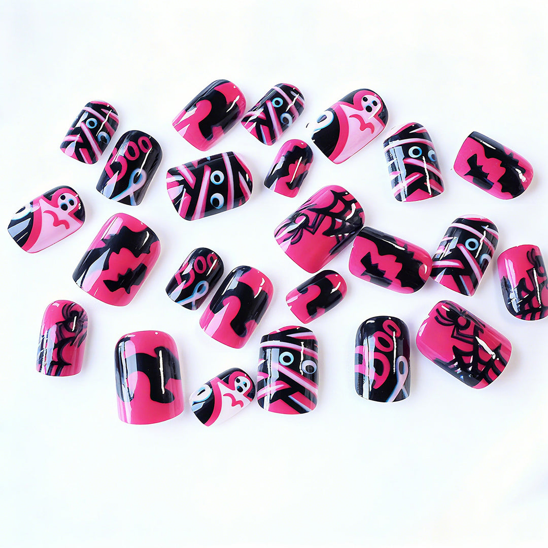 Halloween Artificial Nails with Playful Designs and Glitter Details Kalsten