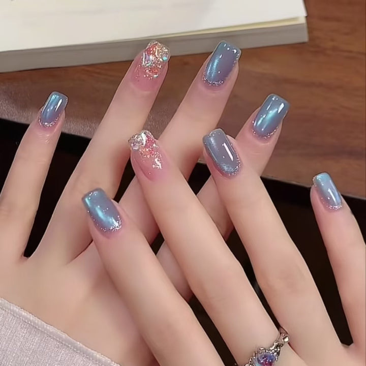 Gradient Ombre Nail Extensions with Glitter