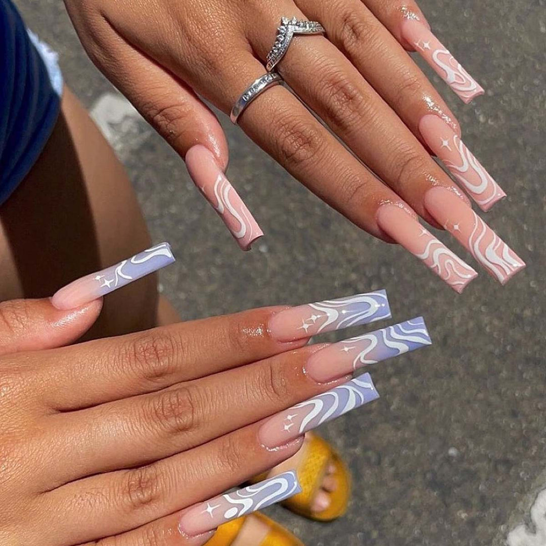 Stylish artificial nails with modern wave designs Kalsten