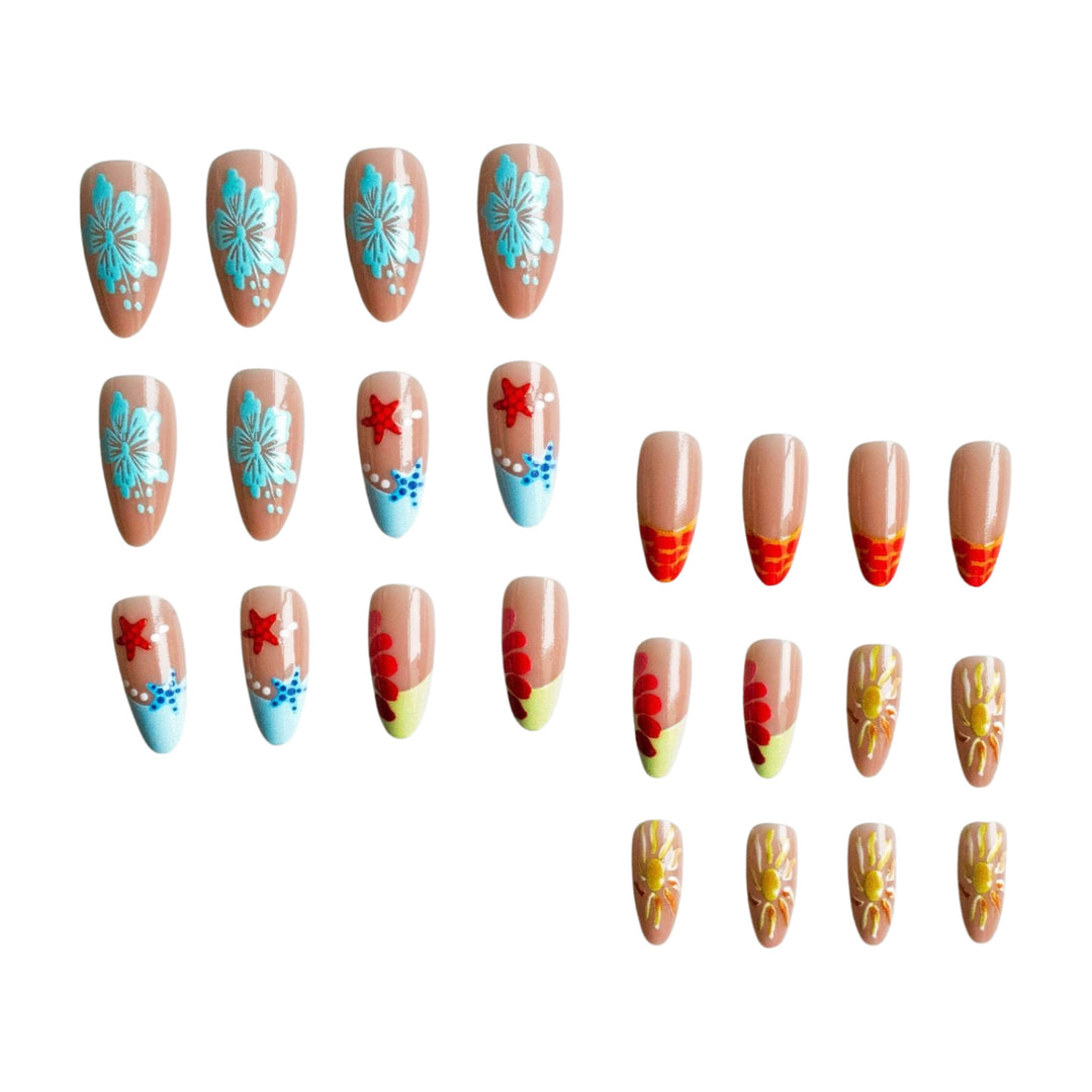 Artistic Summer-Themed Acrylic Nail Art Set