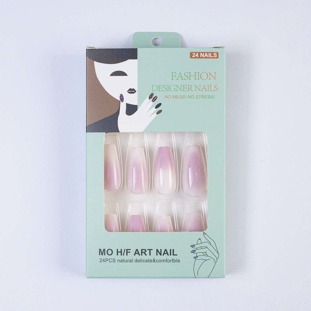 Artificial nails with delicate ombre effect and floral accents Kalsten