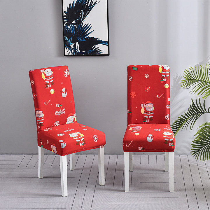 Elastic chair covers with Christmas design for high backrests